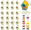 Outus 24 Pcs Wooden DIY Birdhouse Kits for Kids to Build, 4 Shapes Birdhouse Kit Wooden Unfinished with Butterfly Sticker for Boy Girl Arts Crafts(Vintage) - style: Vintage