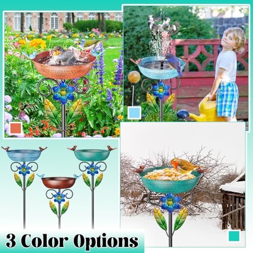 Metal Outside Bird Bath, 42“ Freestanding Garden Birdbath for Outdoor,Green | SHUONIVS Bird Baths Feeder Bowl Detachable Decoration Spa Birdfeeder forPatio Yard Lawn Decor, 10" Dia Bowl with Stake - style: Retro Green