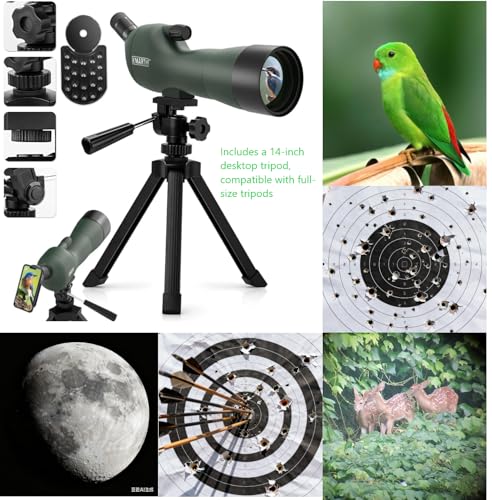 20-60x60 Angled Spotting Scope for Target Shooting, Spotting Scope w/Tripod 14" Tabletop/Carry Bag, 1.37lb Light Spotter Scope, Waterproof Spotting Scopes for Hunting/Birding/Wildlife View