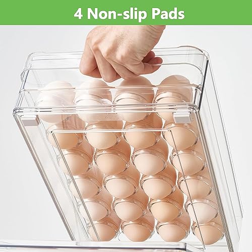 Egg Holder for Refrigerator, 48 Capacity Clear Egg Storage Drawer with Non-Slip Pads, Stackable BPA-Free Egg Organizer Tray for Fridge - color: 2Pack-Clear