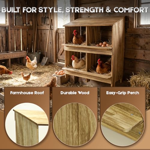 Wooden 4 Holes Chicken Nesting Boxes for Laying Eggs, Gold Standard Two-Tier Nest Box for Chickens, Farmhouse Series Laying Boxes for Hens, Ducks and Birds - color: Wooden 4-Hole