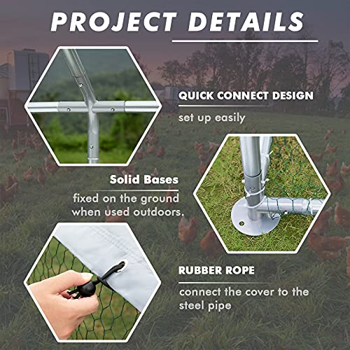 LEMBERI Metal Chicken Runs for Yard, Spire-roof Large Walk in Chicken coop cage for Outside,Galvanized Rabbits Duck Run and coops,Chicken Pen with Waterproof Cover for Outdoor,Backyard and Farm - size: 158.4"L x 118.1"W x 76.8"H