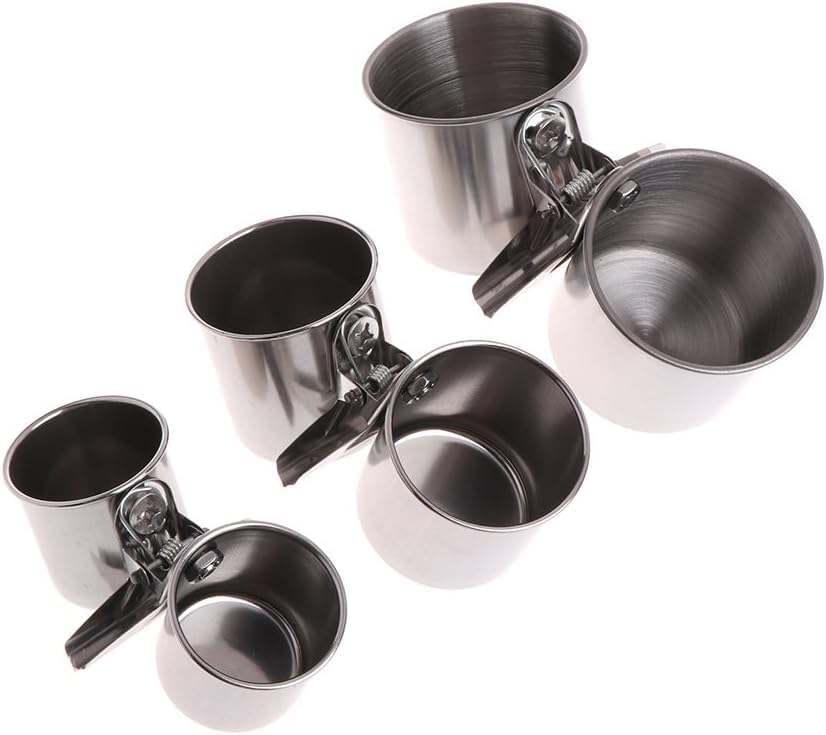 Silver Parrot Feeding Cups Hanging Pet Animal Stainless Steel Birdcage Bowls Bird Bowls for Cage Parakeet Cage Accessories Suitable Small Medium Bird Pet Supplies