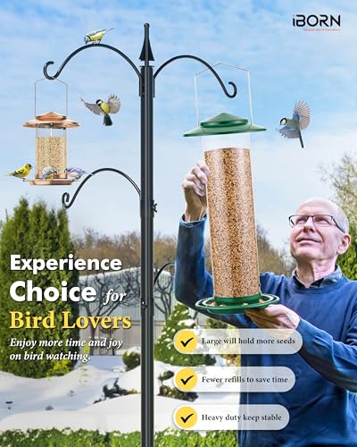 iBorn Metal Bird Feeder for Outside Hanging,Wild Bird Feeders for Cardinal,18cm Large Roof&Green,42CM Long,4.5lb High-Capacity(Seed is not Included) - color: Green, size: 4.5LB，7′′Large Roof