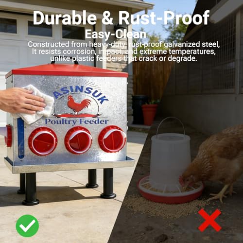 10Gal 55lb Automatic Chicken Feeder, 8 Port No Waste Chicken Feeders Rat-Proof Large Metal Poultry Feeder with Window & Catchment Tray, Adjustable Legs Waterproof Rust-Proof for Coop Outdoors
