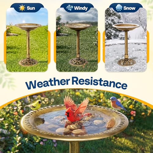 VIVOHOME Bird Bath for Outside, Polyresin, Pedestal, Antique Copper | Weather-Resistant, 20-Inch Bowl, 28-Inch Height, for Outdoor/Garden, Bird-Friendly, Easy to Clean - color: Antique Copper