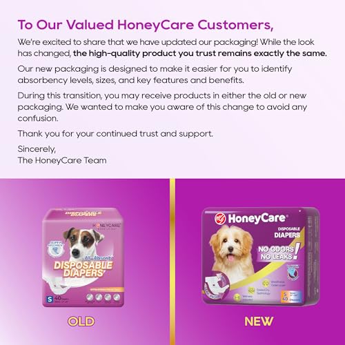 HONEY CARE All-Absorb Disposable Female Dog Diapers Small Size, Improved, 40 Count, Super Absorbent, Breathable, Wetness Indicator (Pack of 1, 40 Count Total) - size: SMALL(Pack of 1)