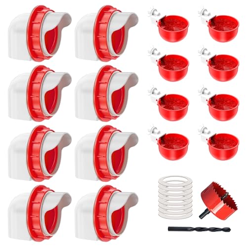 ZenxyHoC No Waste Chicken Feeders and Waterers - 8 Set with Water Cups | for Buckets Barrels Bins Troughs No Waste Chicken Feeder - size: 8 Ports and 8 Cups