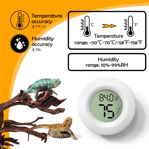 2 PCS White Reptile Thermometer and Humidity Gauge for Bearded Dragon Tank Accessories, Reptile Tank Accessories for Jumping Spider, Leopard Gecko, Hermit Crab, Gecko, Ball Python, Lizard - color: White Round