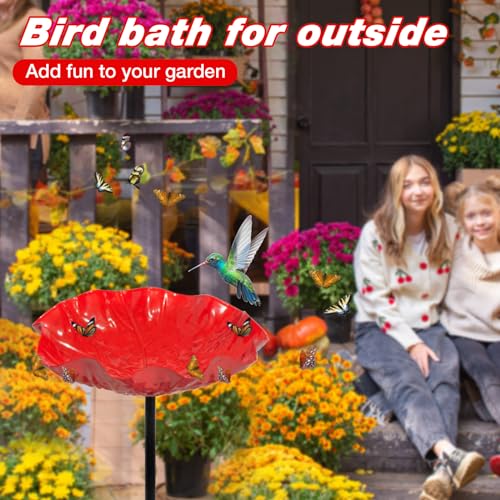 4 PCS Metal Bird Baths for Outdoors, Small Garden Bird Bath & Bird Feeders with Metal Stake, Hummingbird Feeder for Outside Lawn Yard Garden Decor