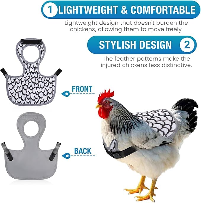 Chicken Saddle for Hens - Chicken Aprons for Hens With Adjustable Straps, Chicken Aprons & Vest Jacket for Hens - style: (Black, White, Yellow) Feather