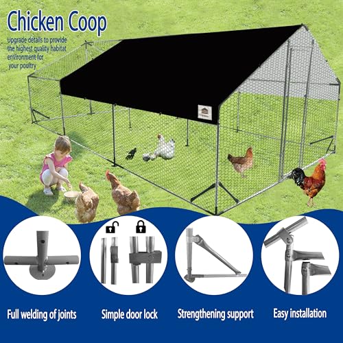 Chicken Runs for Yard with Cover, Metal Chicken Coop, Upgraded Anti-UV 180g/㎡ PE Cloth & 1.1mm Thickened PVC-Coated Hexagonal Chicken Wire Mesh & More Galvanized Steel Standpipes,19.7×9.8×6.4FT - size: 236.0"L x 118.0"W x 77.0"H