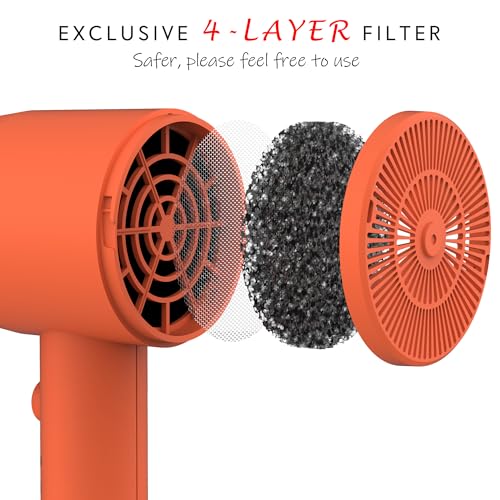 AINA Diffuser Hair Dryer Full-Featured Blow Dryer 110V/1600W(Lava Orange) | 3 Heat/2 Speed;Cold shut button;Lightweight;Compact Size;High Temp;Low Airflow;Same Results;Less Expense - color: Lava Orange, size: 3 Piece