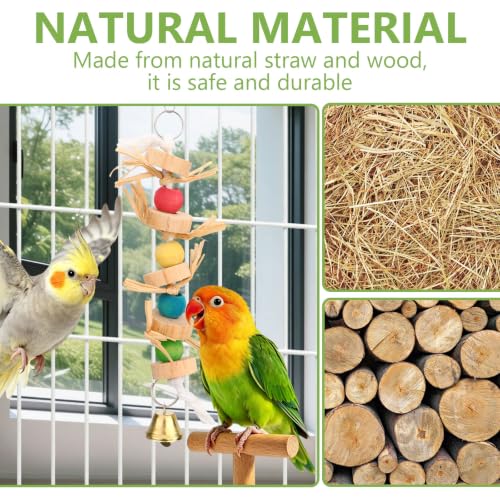 Hypeety Parrot Pet Bird Chew Bird Toys Parakeet Toys Wooden Straw with Bell Cage Swing Toys Bird Cage Hanging Accessory - color: Wooden Straw