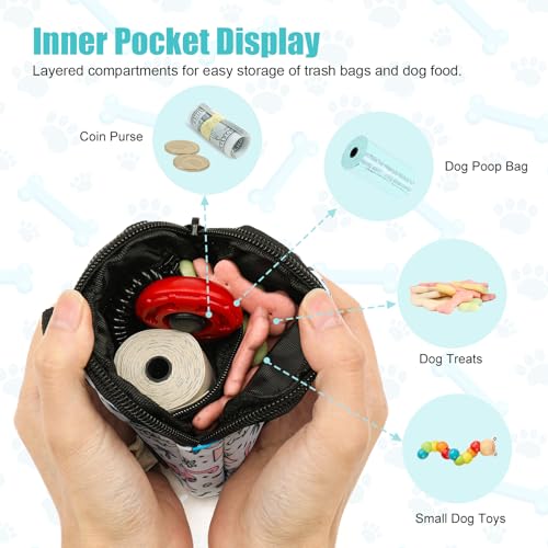 Dog Treat Pouch with Training Clicker,Waterproof Nylon Fabric Poop Bag Holders for Leashes,Hands Free Small Dog Walking Bag with Carabiner, Pet Puppy Training Walking Essentials (Dinosaur) - color: Dinosaur