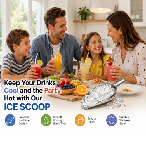 JBscoop Stainless Steel Scoop for ice, 9.6 Inch Metal Food Scoop Kitchen Bar Party Wedding Heavy Duty Dishwasher Safe - 8 Oz - size: 8 Oz