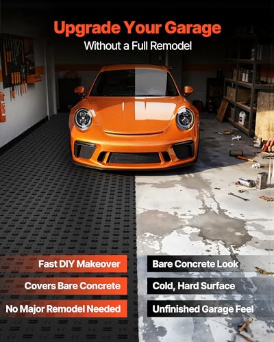 VEVOR Garage Floor Tiles 12 x 12 x 0.53 inch, Interlocking Design Ease of Installation Double-Sided Texture Non-Slip Sturdiness, for Garages, Basements, Repair Shops, Black, 50 Pack | Easy Installation Double-Sided Texture Non-Slip Sturdiness, Polypropyle