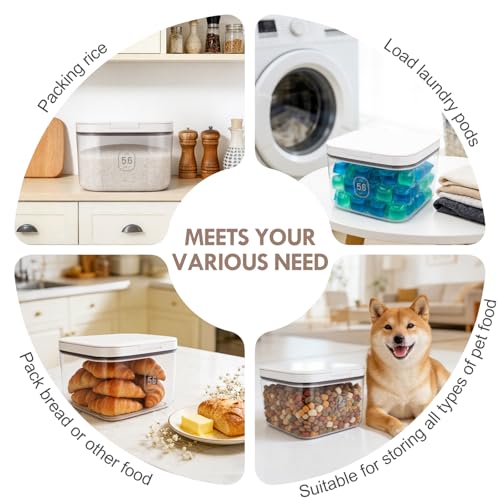 LEAWALK 5-8Lbs/5.92Qt/5.6L Airtight Dog Cat Food Storage Container and Pet Storage Bin BPA-Free. PET Clear Stackable Dog Treat Containers for Pet Food/Rice/Dry/Cereals/Flour/Sugar/Bread - color: White-5.6L-C