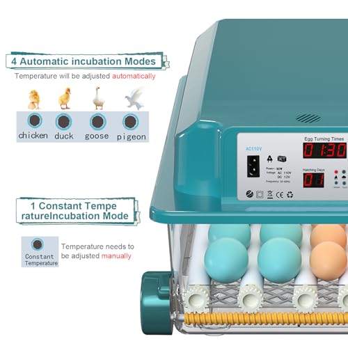 64 Egg Incubators for Hatching Eggs,Incubator with Automatic Egg Turning and Humidity,Chicken Incubator with 5 Automatic Incubate Mode,Poultry Egg Incubator with Incubate Day Counter and Egg Candler