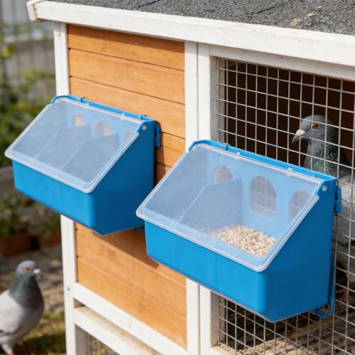 Outanaya 2-Pack Pigeon Feeder and Waterer for Cage 3-Hole Hanging Bird Feeding Box with Lid Grit Holder and Food Container for Pigeons 9.84 X 5.51 X 3.54 in