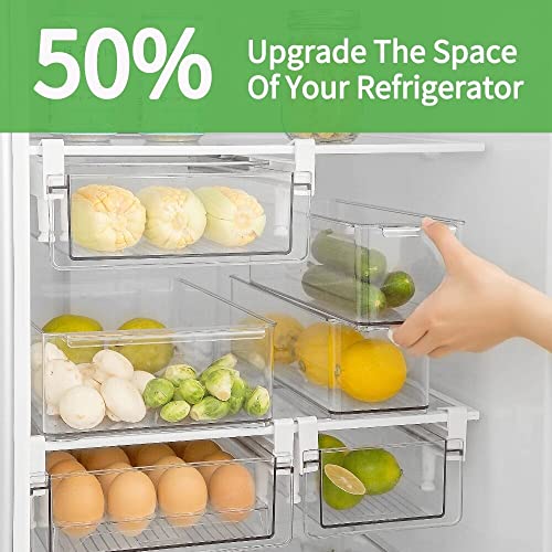 Fridge 28 Egg Drawer Pull Out,Clear Egg Holder Tray for Refrigerator With Handle, Refrigerator Organizer Bins Heavy Duty-L With Egg Tray
