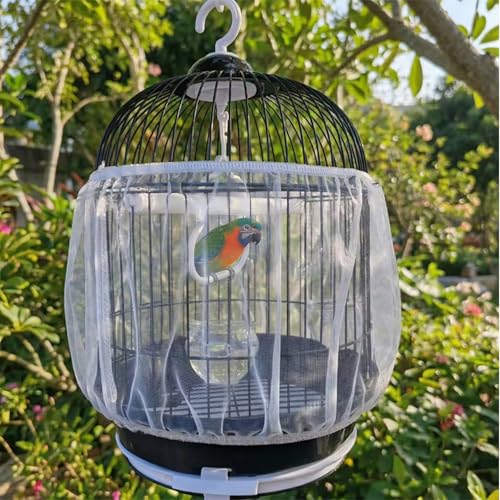 2 Pcs Bird Cage Seed Catcher, Adjustable Bird Cage Net Cover, Reusable Soft Nylon Cover for Parrot Enclosures (White) - color: White