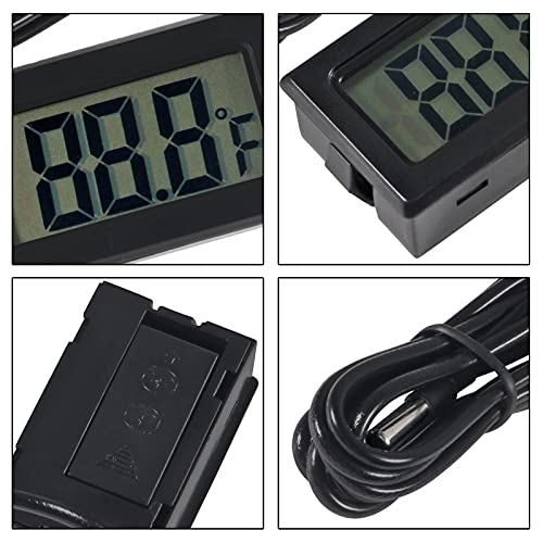 AITRIP 6-Pack TPM-10 Fahrenheit(℉) Digital Thermometer Wired for Car Greenhouse Indicator Indoor Room Freezer Refrigerator Aquarium with 1M Waterproof NTC Probe (Black)