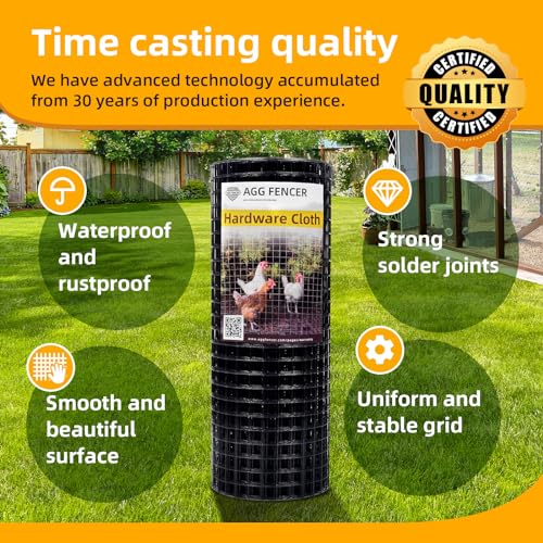 36in x 50ft Black Hardware Cloth 1 inch 16Ga PVC Coated Mesh | Vinyl Coated Fence, Welded Metal Chicken Wire Fencing Roll, Garden Plant Fencing, for Chicken Coop and Home Improvement - size: 1 inch 36in x 50ft