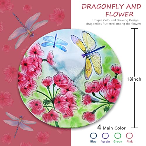 Glass Bird Bath with Metal Stand, Outdoor Garden Feeder, Dragonfly | Glass Large Bird Baths Bowl with Metal Stand for Outdoors, Dragonfly Patterns Bird Feeder for Outside Garden, Patio Decor - color: drgonfly