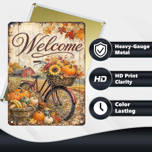 Thanksgiving Fall Bicycle Red Barn Tin Sign Sunflower Pumpkin Farmhouse Wall Decor for Kitchen Dining Room Living Room Porch Entryway and Farmhouse Home Decor 16 * 12In - color: Vintage Thanksgiving Tin Sign 2, size: 30X40cm(12*16in)