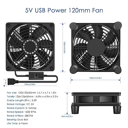 USB Computer Fan Quiet, 5V Powered Fan with Speed Controller for Router Modem Receiver DVR Xbox TV Box Cooling