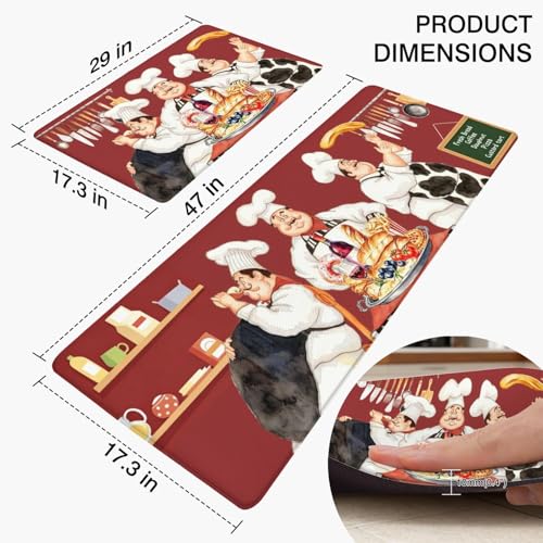 Chef Anti Fatigue Kitchen Mats for Floor, 17.3"x47"+17.3"x29", Red | Cushioned Non Slip Memory Foam Waterproof, Farmhouse Decor Rugs Set of 2 for Sink Laundry Office - color: Chef