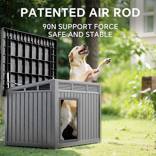 Outdoor Dog House Waterproof,Indoor Outdoor Doghouse for Small to Large Dogs,Dog Kennel with Air Vents and Elevated Floor,Easy to Assemble and Clean(Grey 42.87 * 32.95 * 31.61inch) - style: Grey