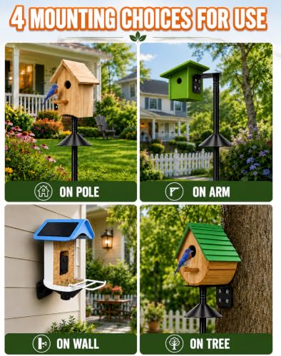95 Inch Squirrel Proof Bird Feeder Pole, Heavy Duty 1-Inch Diameter Bird House Pole with Squirrel Baffle,2 Shepherd Hooks & Dual Mounting Plates for Smart Bird Feeders, Birdhouses and Weather Stations - size: 95Inch -With baffle-1