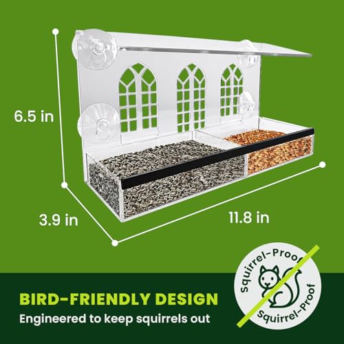 Acrylic Clear Window Bird Feeder with Strong Suction Cups, Removable Sliding Seed Tray, Weather-Resistant & Easy to Clean for Window Viewing, Bird Palace - size: Style: Bird Palace