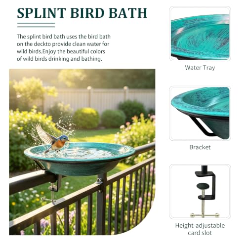 11.5" Deck Mounted Birdbath & Feeder, GreenYard Decor | 2-in-1 Bird Bath & Feeder,Sturdy Deck Clamp,Tool-Free Setup,Weather Rust Resistant,Patio Lawn Decor,Gift for Bird Lovers