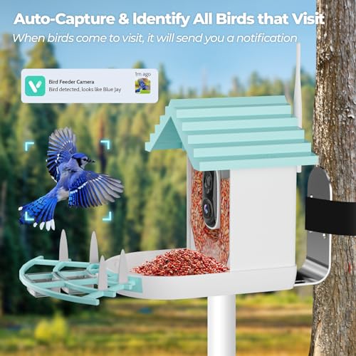 Smart Bird Feeder with Camera, Feeder with Wireless Camera | Ideal Gift for Bird Lover, Solar Powered, AI Recognition, Instant Notifications - color: Blue