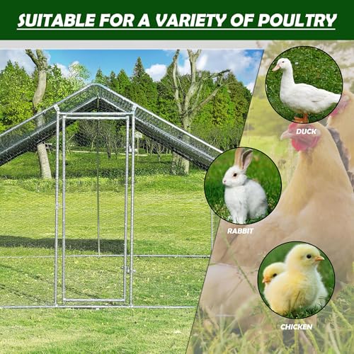 TOLEAD Large Metal Chicken Coop Upgrade Tri-Supporting Wire Mesh Chicken Run,Chicken Pen Walk in with Water-Resident and Anti-UV Cover,Duck Rabbit House Outdoor (Spire Roof 10’ W x 13’ L x 6.5’ H) - size: 156.2"L x 108.0"W x 78.0"H