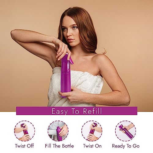 VIGOR PATH Continuous Mist Purple Spray Bottle 300ml Fine Mist for Hair | Ultra Fine Atomizer Leak Proof Ergonomic Construction 360 Refillable - color: Light Purple - 10oz