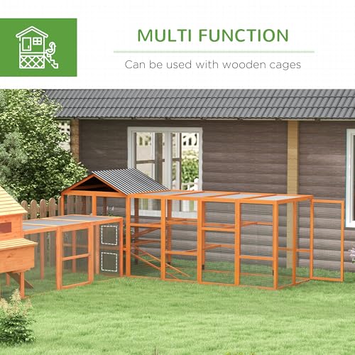 PawHut Wooden Chicken Coop Run for 6-10 Chickens 141.75" x 48" x 61" Orange | Hen House, Poultry Cage Add-On, Storage, Perches - color: Orange