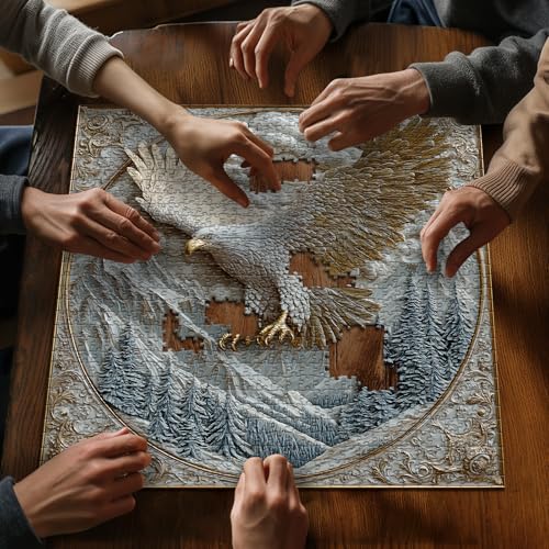 Carved Eagle Jigsaw Puzzle 1000 Pieces, Nature Bird Bald Eagle Puzzle Unique Art, Mountain Puzzle for Adults Animal White Forest - style: Carved Eagle Puzzles