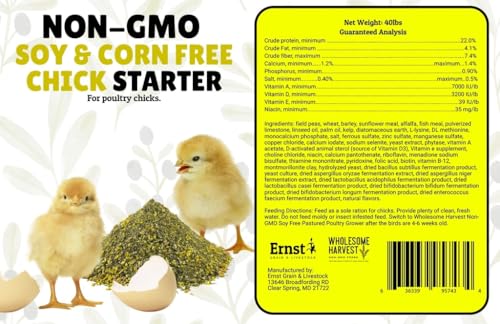 Corn & Soy-Free Chick Starter Feed - All Grain & Non-GMO Chick Food Starter with Omega 3 - Chicken Feed for Growing Healthy Chicks with High-Protein 22% and Probiotics - 40 Lb - size: 40 Pound (Pack of 1)