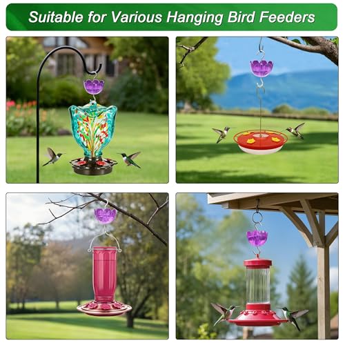 6-Pack Ant Moat for Hummingbird Feeders 4OZ | Heavy Duty Metal Hooks with Water Level Window, Bright Red Flower Design for Outdoor Hanging Bird Feeders - color: Purple