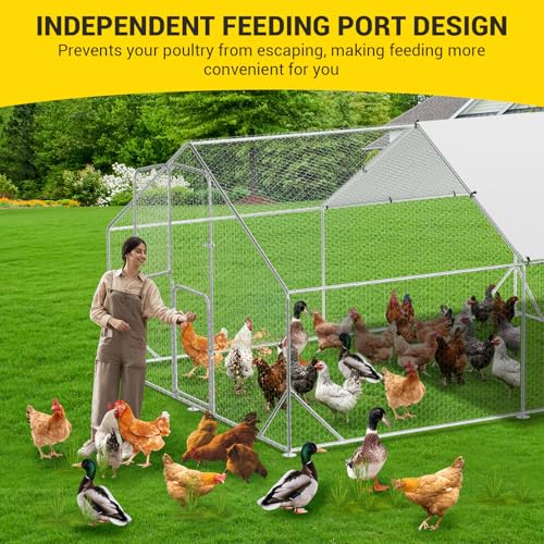 GarveeLife Large Metal Chicken Coop, Chicken Run with Cover, Large Chicken Run with Double Door for Outdoor Farm Yard (13.1 ft L x 9.8 ft W x 6.6 ft H) - size: 154.0"L x 78.7"W x 78.4"H