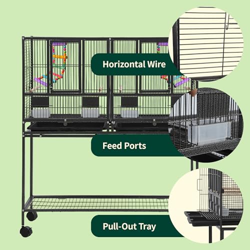 43" Big Bird cage with Stand;Stackable Cockatiel cage for Birds;Metal Large Bird cage with Divider;Flight Bird cage Large Space;Parakeet cage for Canaries,Finch,Budgie,Lovebirds