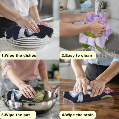 2 Pcs Artistic Hydrangea Kitchen Towels Decorative Hand Towels 02 | Waffle Soft Tea Towel for Home, Bathroom, Absorbent Microfiber Dish Cloth, Housewarming Gifts for Women, Mom - color: Multi 1212