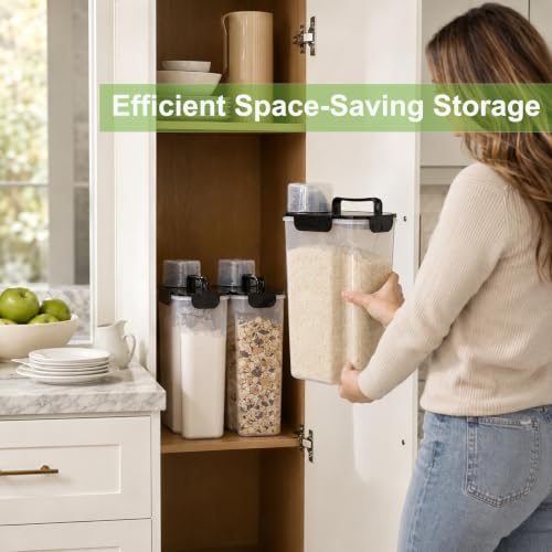 10 Lbs Rice Storage Container Dispenser, Slim Food Bin for Cereal, Flour | Airtight Sturdy Plastic Dry Food Container with Wide Pour Spout for Grain, Oatmeal, Bean, 5 Lbs Dog, Cat, Pet Food, Bird Seed - color: Black