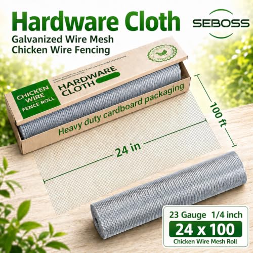 1/4 inch Hardware Cloth Wire Mesh 24’’x100’ 23-Gauge | Hot-dip Galvanized After Welding Chicken Wire Fence Roll Chicken Coop/Run Wire Gopher Wire Mesh Welded Wire Fencing - size: 1/4inch 24''x100'