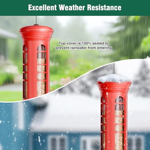 Squirrel Proof Metal Bird Feeder, Removable Base for Cleaning, Weight Activated Perches, 3 Lbs Capacity, Weatherproof & Rust Proof, Outdoor Hanging Bird Feeder for Cardinals, Finches - color: Red