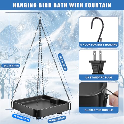 4 Pack Heated Bird Bath for Winter Outdoors, 75w Hanging Birdbath with Birdbath Copper Disk Pipe Insulation Tape Extension Cord Cover, Bird Feeder for Winter Outdoor Garden Yard Patio Lawn(Classic) - style: Classic